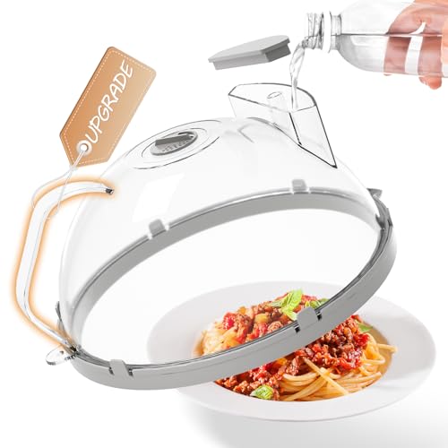 LEDLAY 10 Microwave Splatter Cover with Water Steamer Microwave Cover for Food Dome Splatter Guard with Hanging Hole Easy Clean & Space Saving Hanging Design Grey
