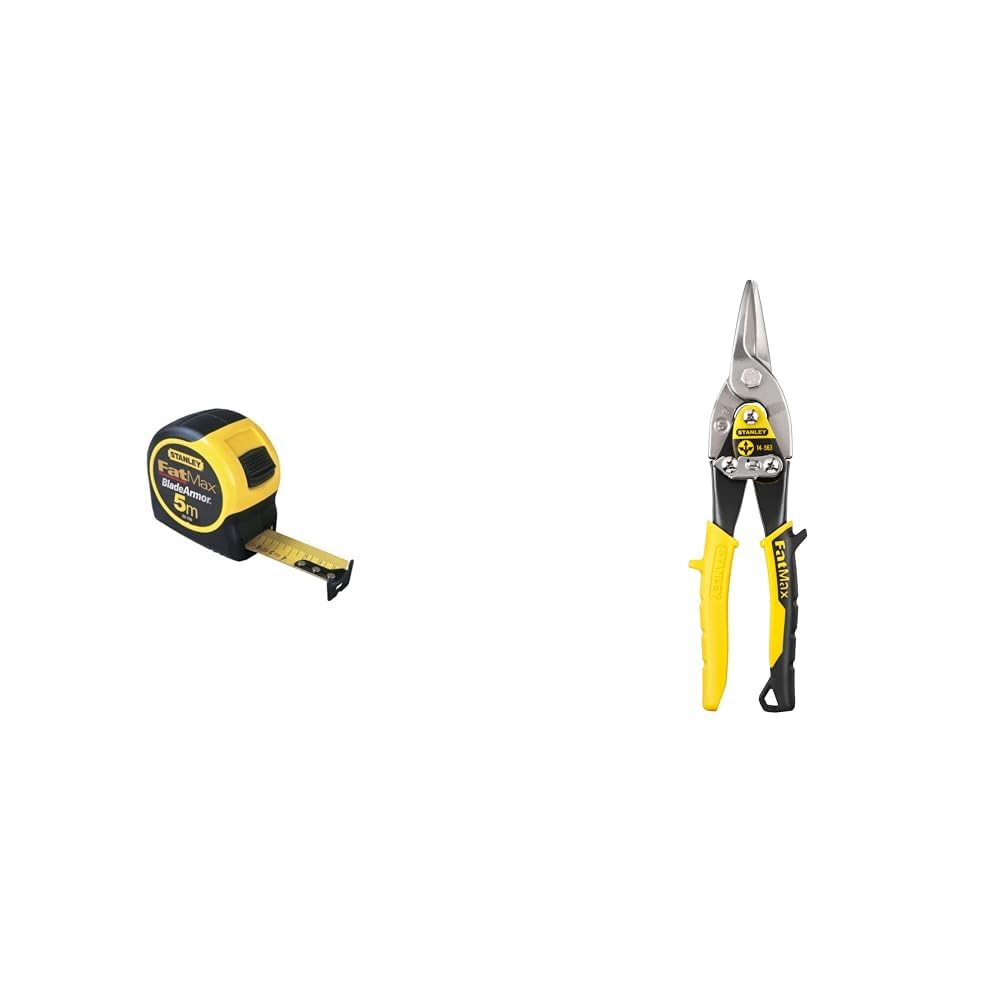Stanley Fmht81556-5 mètres Ruban Gamme Fatmax - Fabriqués en France - Ruban Épais & Stanley FATMAX Cisaille Aviation Tête Droite Acier Forgé Chromé Double Action de Pivot