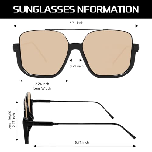 Image of GUVIVI Retro Oversized Aviator Sunglasses for Women Men Square Double Bridge Pilot Sun Glasses 70s Trendy Shades
