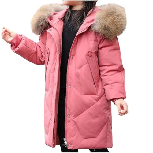 Girls Winter Parka Jacket Long Hooded Puffer Coat Padded Warm Windbreaker Overcoat with Fur Hood 6-16 Years