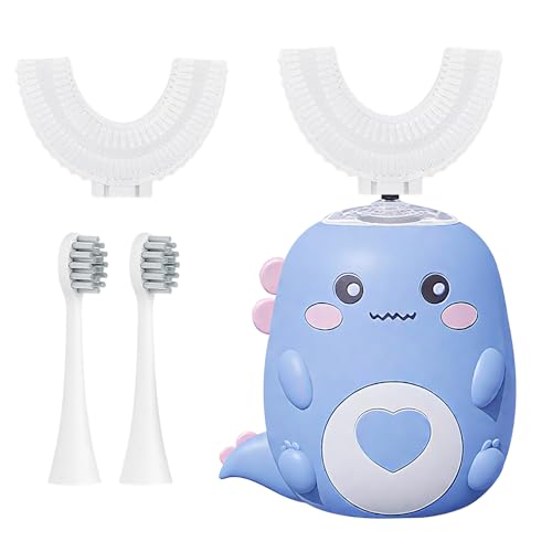 Jonuin U-Shaped 360° Ultrasonic Toothbrush, Kids Electric Toothbrush, Automatic Toothbrush with 2 U-Shaped & 2 Straight Brush, 3 Modes, Ipx7 Waterproof, for Boys and Girls Age 2-12(Blue)