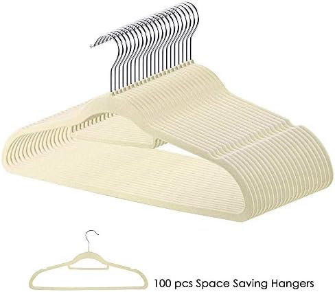 Yeshom 100Pcs Velvet Hanger Non Slip Clothes Suit Flocked Hangers Swivel Hook Ultra Thin Space Saving Closet
