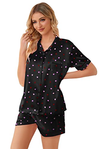 Image of Schbbbta Girls Womens Pajamas, Satin Silky Pjs Set Kids 2Pcs Button-Down Nightwear Sleepwear Gift for Mommy and me