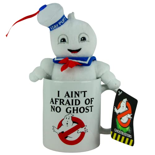 Toptoys2u Bargain Bundles Ghostbusters - Juego de regalo de felpa súper suave con clip para bolsa y taza de 330 ml, 18 cm, clip Stay Puft y taza I Ain't Afraid of No Ghost