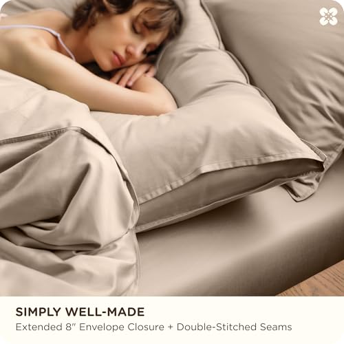 Image of Bedsure Cooling Duvet Cover King Size, Cotton & Viscose Derived from Bamboo Duvet Cover Set, PureWoven Ultra-Soft, Breathable & Lightweight Home Bedding for All Seasons (Khaki,104 inchx90 inch)
