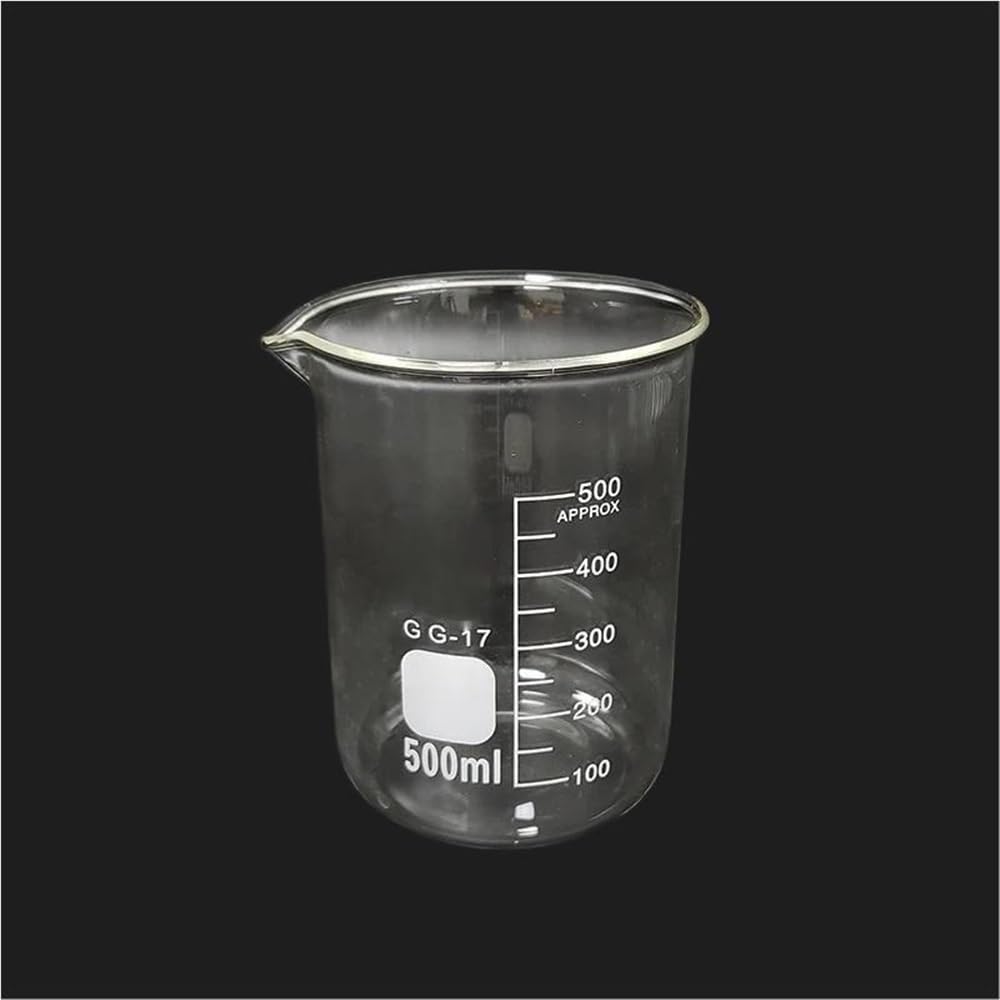 Set 8 Becher Vetro Graduati Forma Bassa 25/50/100/1000Ml Parete Spessa | 200ml, 250ml, 400ml, 500ml Tipi di becher, con bacchette agitanti