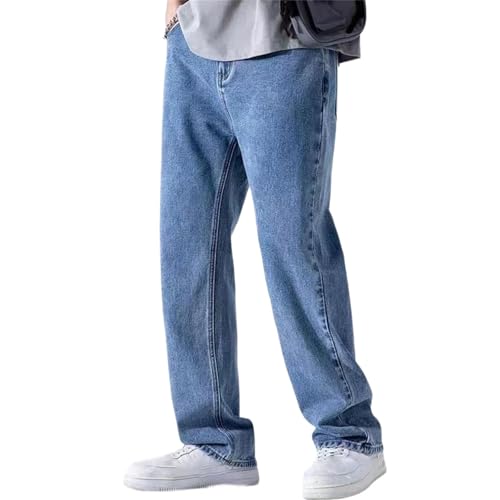 Men's Spring Fall Jeans – Straight Loose Wide-Leg Denim Pants, Cotton Elastic Waist Casual Streetwear