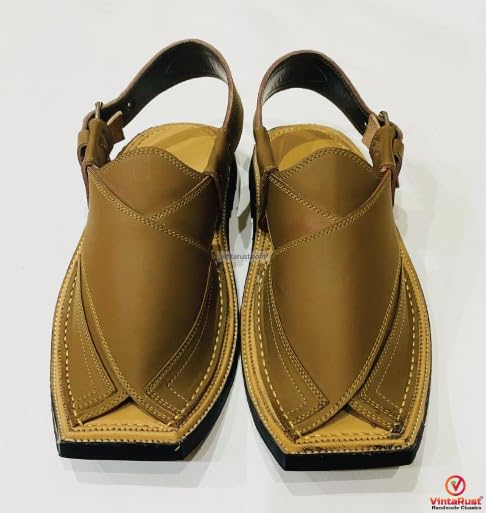 Handmade Tan Leather Peshawari Chappal Sandals - Ethnic Men's Footwear2