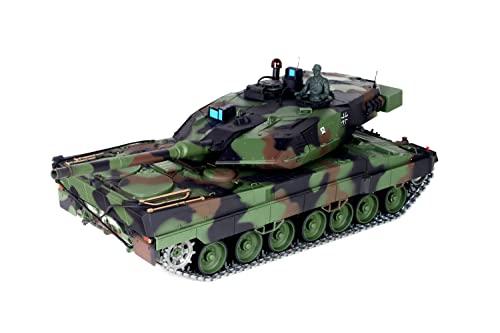 ES-TOYS RC Panzer German Leopard 2A6 Heng Long 1:16 mit R&S, Stahlgetriebe und Metallketten V7.0 - Upg-A