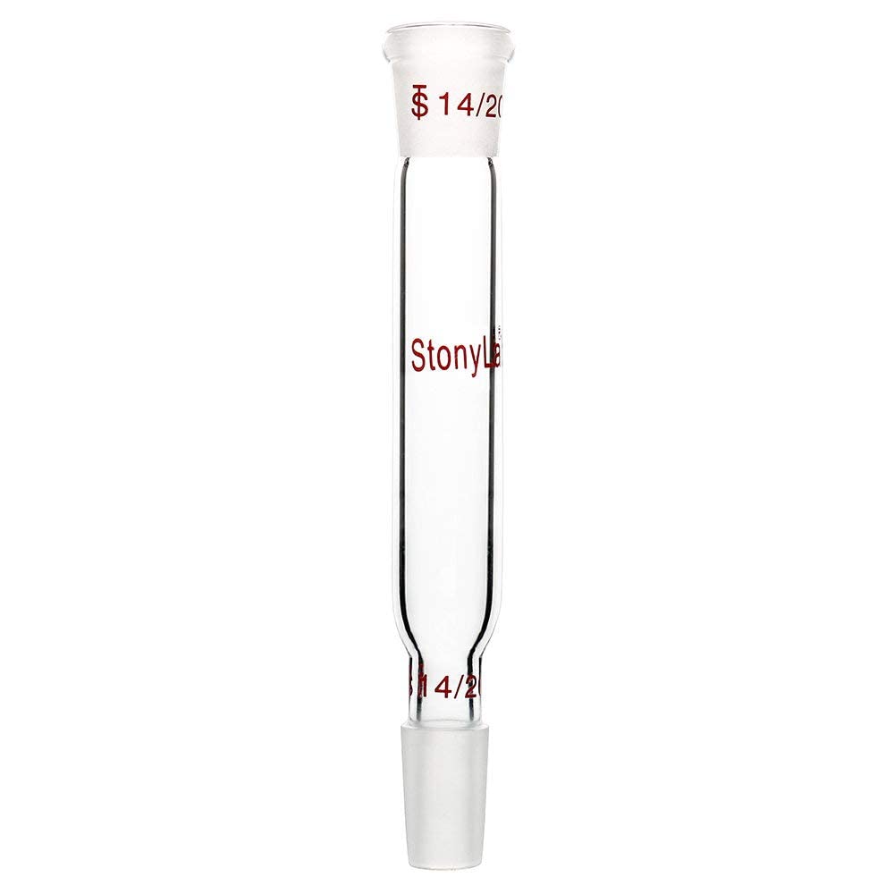 stonylab Adaptateur Droit en Verre Borosilicaté, 90 mm entre Joint Extérieur 14/20 et Joint Intérieur pour Laboratoire