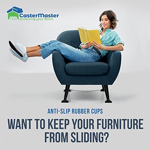Castermaster Non Slip Furniture Pads - 2X2 Black Square Rubber Anti Skid Caster Cups Leg Coasters - Couch, Chair, Feet, And Bed Stoppers With Anti - Sliding Floor Grip (Set Of 4) #TOP1