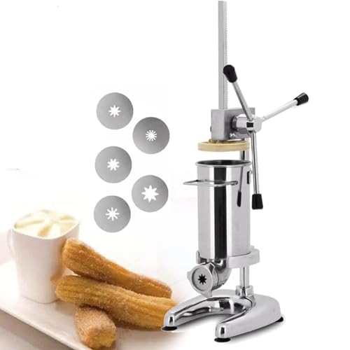 Churro Maker Machine Máquina manual para hacer churros y rellenar mermelada de frutas. Kit de acero inoxidable con 5 moldes. Ideal para hacer churros fritos.