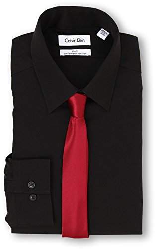 Calvin Klein Men's Slim Fit Non-Iron Herringbone Point Collar Dress Shirt, Black, 17.5" Neck 36"-37" Sleeve - image 1