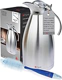 Thermal Coffee Carafe by PYKAL 68Oz/2 liter, HEAVY-DUTY, LAB TESTED 24HR140F, 2YR Warranty, FREE Long Handle Brush, Vacuum Insulated, Coffee Pot, Satin Finish