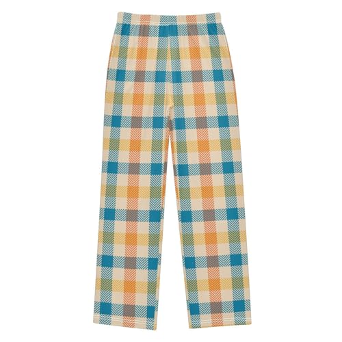 Blue Orange Yellow Beige Check Plaid Boys Pants for Kids Jogger Pants with Pockets S-XL
