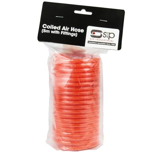 SIP 5m Coiled Air Hose - Flexible Compressor Hose with 1/4" BSP Fittings for Air Tools