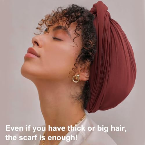 DRESHOW Hair Wrap for Women Ribbed Soft Stretch Jersey Head Scarf Breathable Lightweight Turban Solid Color - Image 2