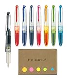 Pilot Petit3 Mini Fude Brush Pen, 8 Color Ink(Black/Blue/Red/Blue Black/Baby Pink/Apricot Orange/Apple Green/Clear Blue), Sticky Notes Value Set