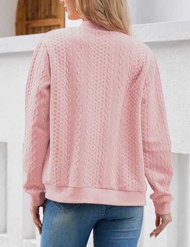 Image of WROLEM Women's Zip Up Cardigan Sweater Cable Hoodies Long Sleeve Jacket Outfits Crewneck Casual Coat