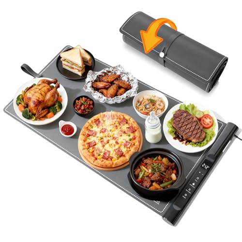 Image of Charcofire Food Warming Mat 29.5x15.7 Inch, Electric Silicone Heating Pad for Buffet Party, 7 Temperature Settings with 8H Timer & Child Lock, Portable Food Warmer (Grey)