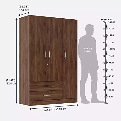 Image of Wakefit Wardrobe | 1 Year Warranty | Engineered Wood Almirah, Cupboard for Clothes Storage | 3 Door, Mirror, 1 Drawer, 1 Hanging Space | Gingham - Columbian Walnut
