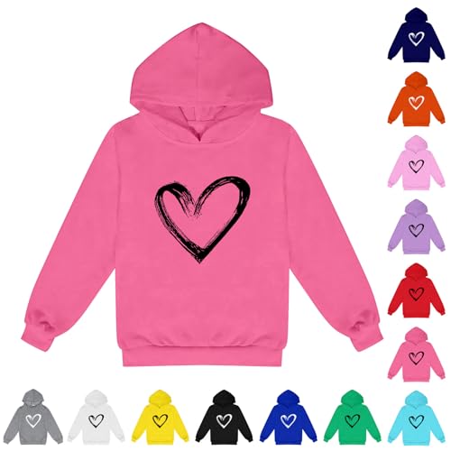 Toddler Girls Boys Solid Sweatshirt Pullover Hoodies Heart Printed Hooded Sweatshirts Girls Trendy Cute Preppy Clothes