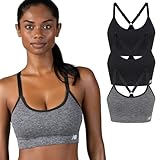 New Balance 3 Pack Sports Bra, Ladies Core Cami, Yoga Workout, Heather/Black/Black, X-Large