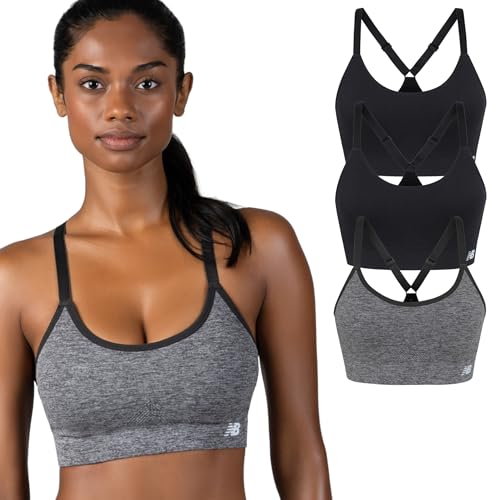 New Balance Women's 3 Pack Sports Bra, Ladies Core Cami, Yoga Workout, Heather Black, X-Large