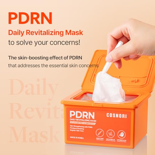 Image of COSNORI PDRN Daily Revitalizing Mask - Skin Strengthening with PDRN, Firming & Soothing, 100% Plant-Based Sheet Mask, 30 Sheets, 11.83 fl.oz