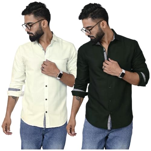Image of Pinkmint Shirt for Men Cotton Soild Shirt & Spread Collar Long Sleeve Shirt Formal, Travelling