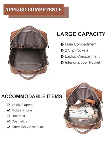 Dora & Liz Laptop Backpack for Women, Leather Travel Backpack with 15.6 Inch Laptop Compartment, College Work Computer Bag4
