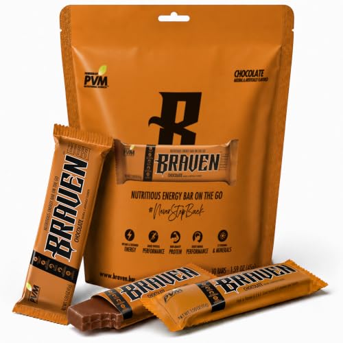 Image of Braven Bar Chocolate Energy Bars (1.59 oz, Pack of 10) - Performance Fuel On the Go - Soft & Chewy Candy-Like Texture - 13 Vitamins & Minerals - No Caffeine, No Crash - No Artificial Dyes - Gluten Free