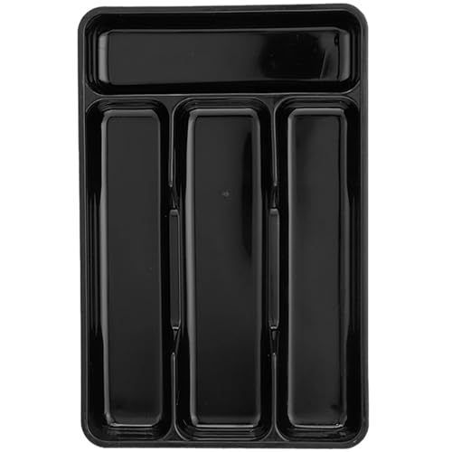 Hperu Bandeja de cubiertos pequeños, organizador de cajones de cubiertos negros, soporte de plástico de plástico 4 bandeja de organizador de compartimentos para cajón de utensilios de cocina