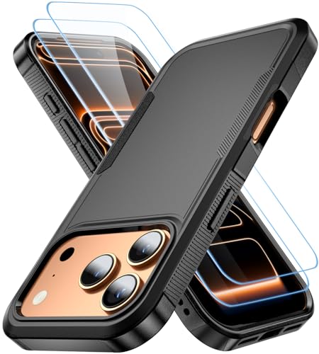 AEDILYS® for Apple Recommend Shockproof iPhone 17 Pro Max Case,[15 FT Military Grade Drop Protection],with 2X [Kevlar® 9H Glass Screen Protector] Air Bumpers Full-Body Protective Phone Case, Black