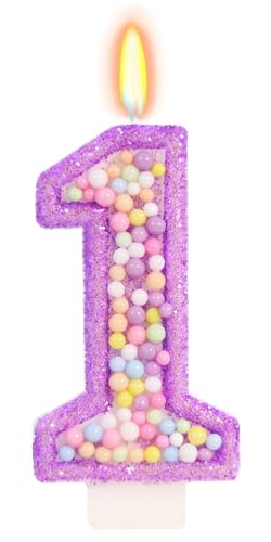 FamGift Pastel Macaron Number 1 Candle, First Birthday Decorations for Girl