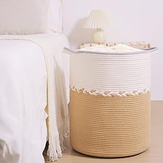 Large Rope Basket 63L Cotton Rope Storage Basket Blanket Basket Woven Baby Laundry Basket Drawstring Clothes Hamper Storage for Cloths Diaper Blanket Toy Towel