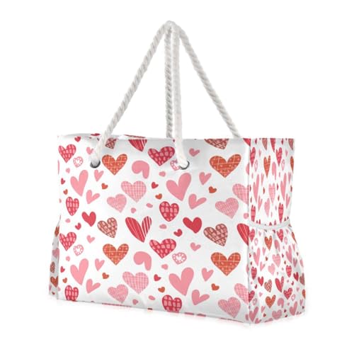 Heart Beach Tote Bag for Women Large Pool Bags Carry On Bag With Wet Compartment for Beach Travel with Pocket Zipper Outdoor Tote Bag