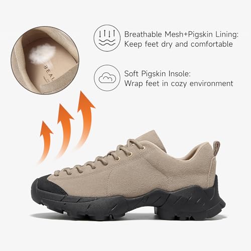 Image of BEAU TODAY Chunky Sneakers for Women,Barefoot Hiking Shoes for Women,Wide Toe Box Non-Slip Outdoor Sneakers,Suede Walking Shoes for Trekking Trail Climbing