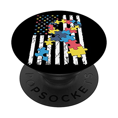 Autismo Conciencia Cinta Puzzle Bandera USA Trastorno Social PopSockets PopGrip Intercambiable