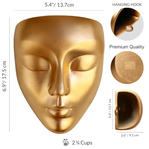 Image of Ceramic Lady Face Wall Hanging Planter (7 Inches, Copper) | Abstract Face Vase for Indoor Plants | Succulent Planter for Living Room, Balcony & Office Decor | Aesthetic Home Decor Gift