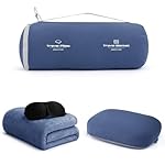 4-in-1 Travel Pillow & Blanket Set with Eye Mask, Memory Foam Neck Support, 50x65 Inch Blanket, Storage Bag for Airplane, Car, Train, Home Travel Blue