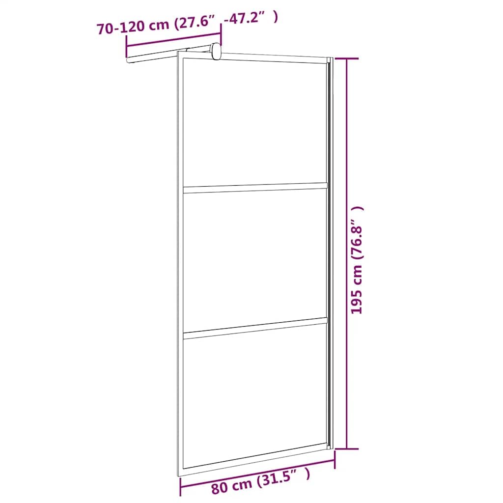 Ścianka prysznicowa Walk-In 80 x 195 cm ESG matowe szkło czarne z aluminiową ramą, regulowana, ochrona przed pryskaniem, ścianka boczna łazienka, akcesoria sanitarne do wnęki i narożnika