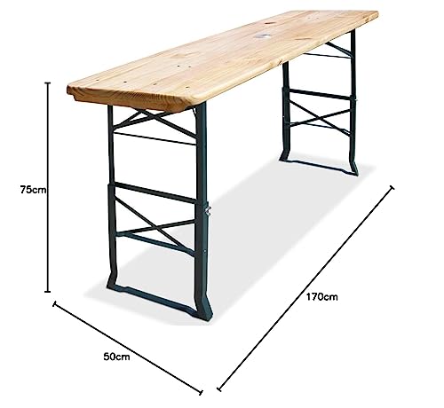 Deuba® Foldable Wooden Table | Height Adjustable | With Parasol Hole | Indoor & Outdoor Versatility | Breakfast Bar, Garden, Kitchen Counter | 180cm Length