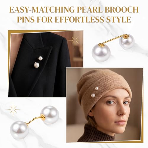 Image of WILLBOND 6 Pcs Artificial Pearl Brooch Pins Sweater Shawl Safety Clips Dress Clips for Women