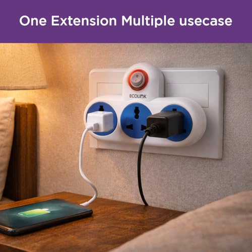 Image of EcoLink PowerPlus T-Multiplug 6A Extension | Compact & Portable Power Strip | Home, Office & Travel | Overload & Short Circuit Protection | Pack of 1