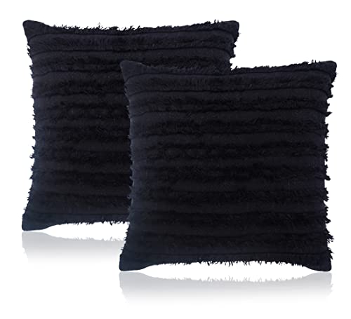 Image of mosey Boho Cushion Covers 20 inch x 20 inch Set of 2 | Pure Cotton 20x20 inch Cushion Cover 2020 | Soft Square Throw Pillow Cover 50 x 50cm for Sofa | Black