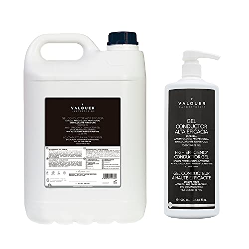 Valquer Laboratorios Valquer Gel pack conducteur à usage professionnel 1 L + 5 L (échographie, électrothérapie, etc.). Haute efficacité. Gel de contact. Gel Esthétique Vegan - 6000