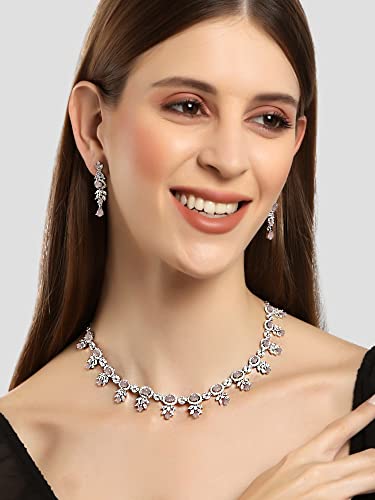 Image of Karatcart Silver Toned American Diamond Studded Jewellery Set for Women