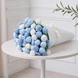 43inch Crochet Flower Bouquet Throw Blanket, Handmade Knitted Blanket with Rose Flowers, Cute Romantic Gift for Her Girlfriend Mom Mother’s Day Valentine Wedding Anniversary Birthday, Pink and White