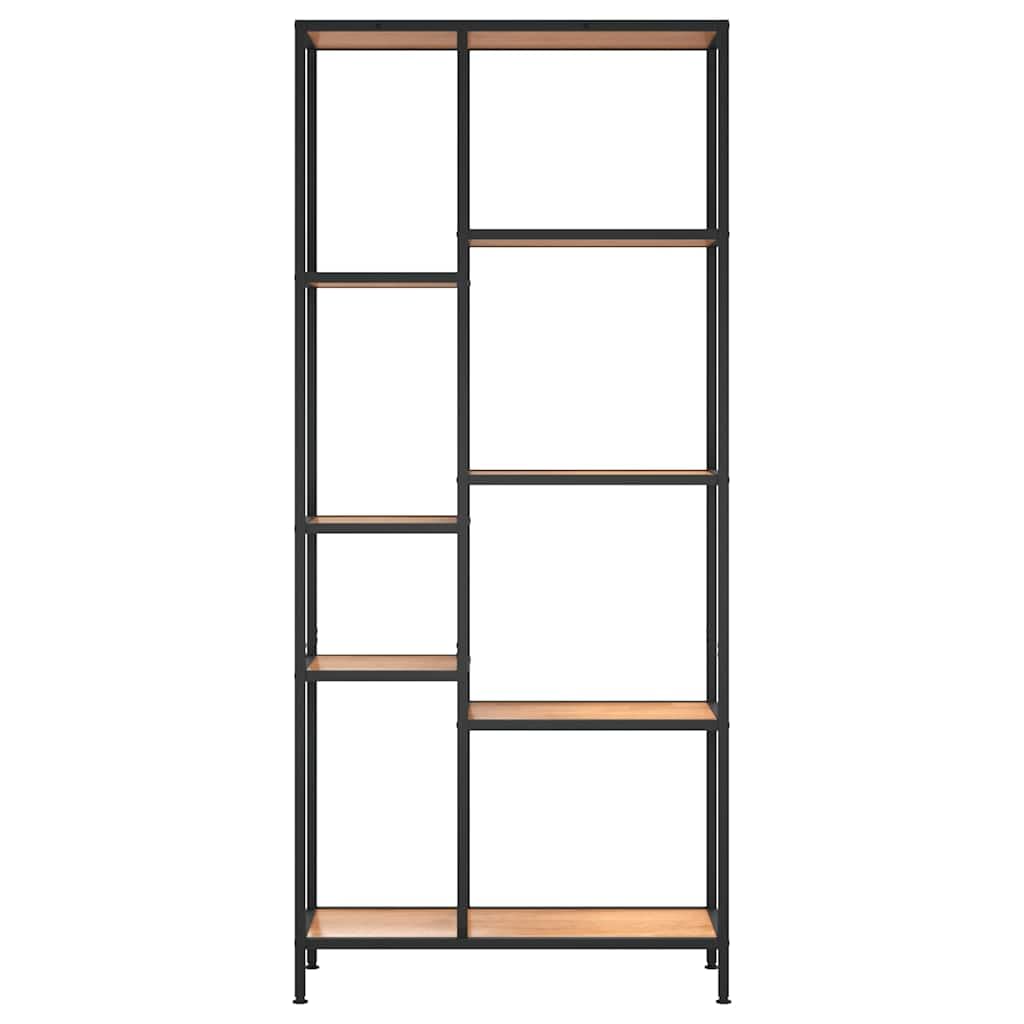 Wood and Metal Bookshelf, 80x30x180 cm, Light Brown and Black | This industrial multi-tier organizer offers space-saving vertical storage for living rooms, bedrooms, and home offices.